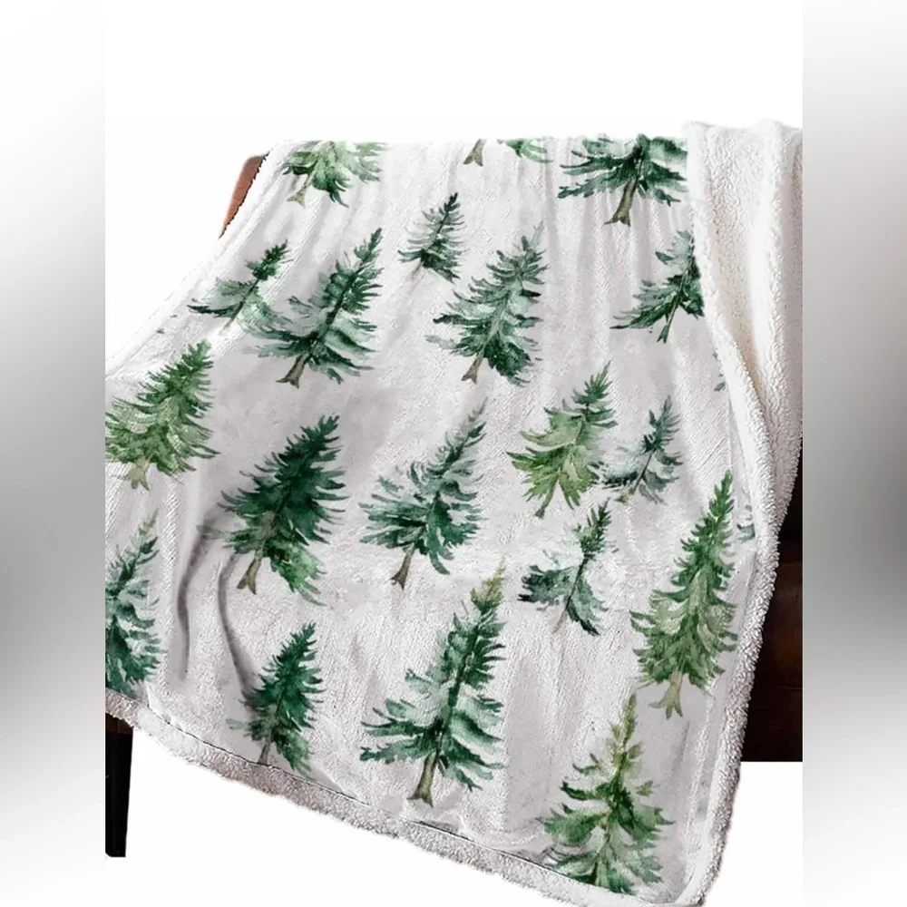 Luxury Legacy & Main blanket throw NWT Pine tree Forest 50x60” Fleece & Sherpa